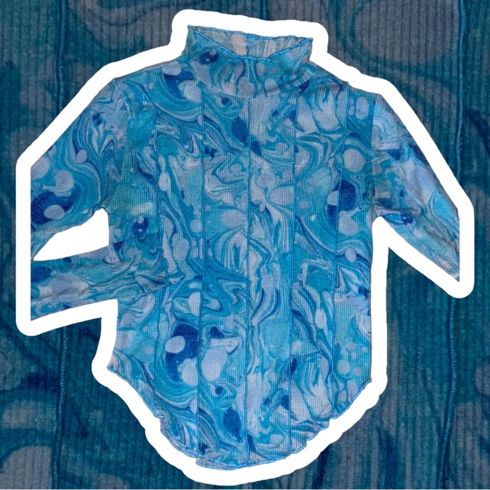 Blue Asymmetrical Hem Mock Neck Top